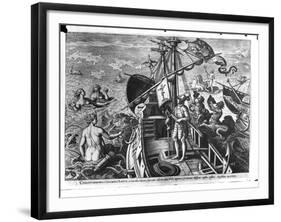 Christopher Columbus (1451-1506) on Board His Caravel, Discovering America-Jan van der Straet-Framed Giclee Print