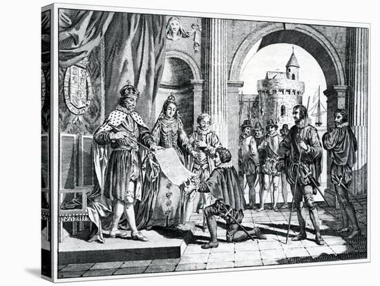 Christopher Columbus (1451-1506) Presenting an Account of His Discovery of America to the King and-Charles Grignion-Stretched Canvas