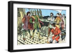 Christopher Columbus, Faced with Mutiny on His Voyage to America, 1492-null-Framed Giclee Print