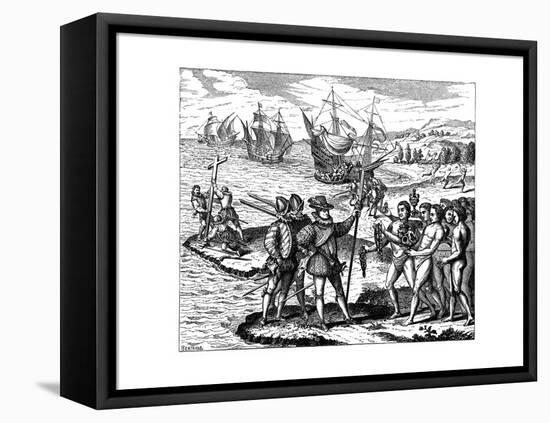 Christopher Columbus, Genoese Explorer, Discovering America, May 1492-Theodor de Bry-Framed Stretched Canvas