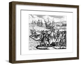 Christopher Columbus, Genoese Explorer, Discovering America, May 1492-Theodor de Bry-Framed Giclee Print