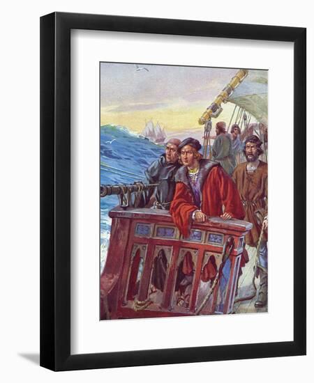 Christopher Columbus Nears the New World-null-Framed Art Print