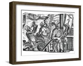 Christopher Columbus on Board His Ship, During His First Voyage to the West, 16th Century-Joannes Stradanus-Framed Giclee Print
