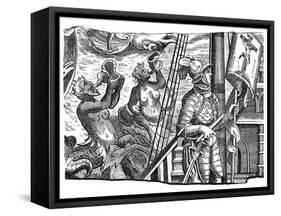 Christopher Columbus on Board His Ship, During His First Voyage to the West, 16th Century-Joannes Stradanus-Framed Stretched Canvas