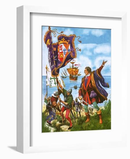 Christopher Columbus Planting the Spanish Royal Standard on the Newly Found Land of America-Peter Jackson-Framed Giclee Print