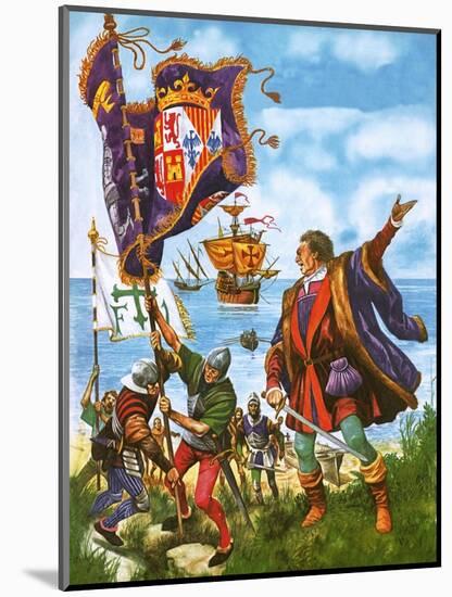 Christopher Columbus Planting the Spanish Royal Standard on the Newly Found Land of America-Peter Jackson-Mounted Giclee Print