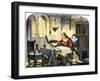 Christopher Columbus Studying a Map in His Studio in Spain 1400-null-Framed Giclee Print