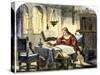 Christopher Columbus Studying a Map in His Studio in Spain 1400-null-Stretched Canvas