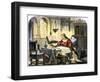 Christopher Columbus Studying a Map in His Studio in Spain 1400-null-Framed Giclee Print