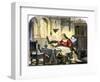 Christopher Columbus Studying a Map in His Studio in Spain 1400-null-Framed Giclee Print
