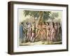 Christopher Coumbus with Hernando Cortes receiving a native American girl as a gift, (c1820-1839)-Gallo Gallina-Framed Giclee Print