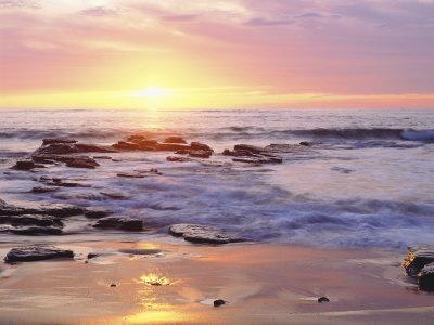 Sunset Cliffs Beach on the Pacific Ocean at Sunset, San Diego, California, USA