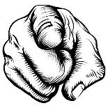 Retro Black Woodcut Print Style Hand Pointing Finger at Viewer, from Front-Christos Georghiou-Art Print