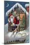 Chrsitmas Greetings from Colorado - Santa Climbing Out Window-Lantern Press-Mounted Art Print