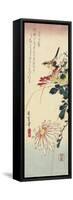 Chrysanthemums and a Shrike, 1830-1858-Utagawa Hiroshige-Framed Stretched Canvas