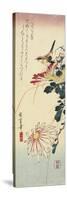 Chrysanthemums and a Shrike, 1830-1858-Utagawa Hiroshige-Stretched Canvas