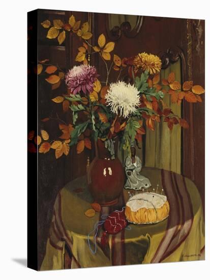 Chrysanthemums and Autumn Foilage; Chrysanthemes Et Feuillage D'Automne, 1922-Felix Edouard Vallotton-Stretched Canvas