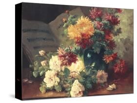 Chrysanthemums and Roses-Eugene Henri Cauchois-Stretched Canvas