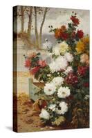 Chrysanthemums in a Walled Garden-Eugene Henri Cauchois-Stretched Canvas