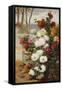 Chrysanthemums in a Walled Garden-Eugene Henri Cauchois-Framed Stretched Canvas