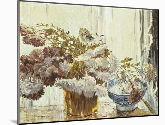 Chrysanthemums, (Oil on Canvas)-Walter Elmer Schofield-Mounted Giclee Print