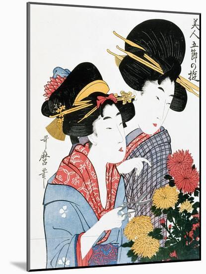 Chrysanthemums, Ukiyo-e print, Japan-Kitagawa Utamaro-Mounted Giclee Print