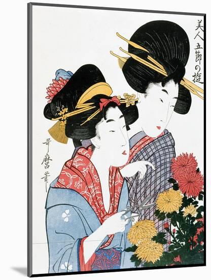 Chrysanthemums, Ukiyo-e print, Japan-Kitagawa Utamaro-Mounted Giclee Print
