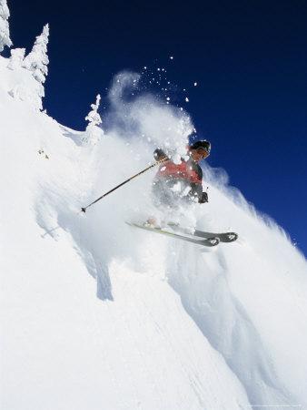 Skier in Powder at Big Mountain Resort, Whitefish, Montana, USA