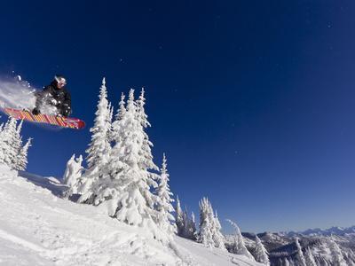 Snowboarding Action at Whitefish Mountain Resort in Whitefish, Montana, USA