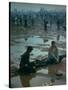 Chuck Morgan Sitting in the Mud and Water with a Friend, During Woodstock Music and Art Fair-John Dominis-Stretched Canvas