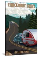 Chuckanut Drive - Bellingham, WA - Retro Camper-Lantern Press-Stretched Canvas