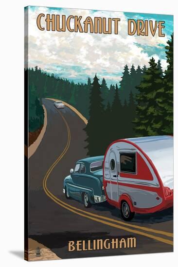 Chuckanut Drive - Bellingham, WA - Retro Camper-Lantern Press-Stretched Canvas