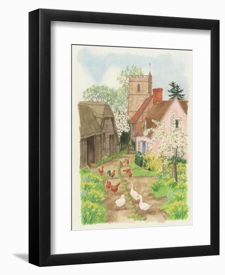 Church and Farm Track, 1998-Linda Benton-Framed Premium Giclee Print