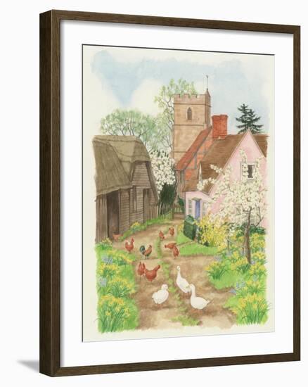 Church and Farm Track, 1998-Linda Benton-Framed Giclee Print