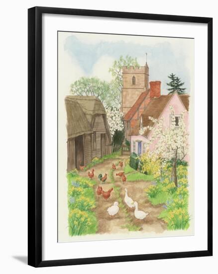 Church and Farm Track, 1998-Linda Benton-Framed Giclee Print