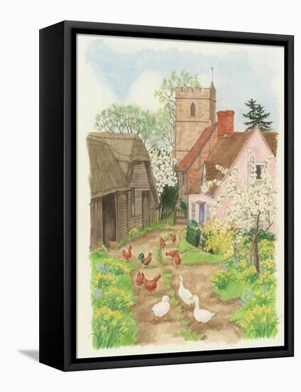 Church and Farm Track, 1998-Linda Benton-Framed Stretched Canvas