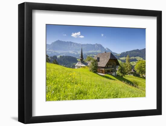 Church and Farmhouse in a Village in the Emmental Valley, Berner Oberland, Switzerland-Jon Arnold-Framed Photographic Print