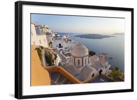 Church and Fira Town at Sunset, Fira, Santorini, Cyclades, Greece-Peter Adams-Framed Photographic Print