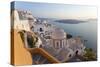 Church and Fira Town at Sunset, Fira, Santorini, Cyclades, Greece-Peter Adams-Stretched Canvas
