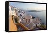 Church and Fira Town at Sunset, Fira, Santorini, Cyclades, Greece-Peter Adams-Framed Stretched Canvas