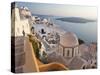 Church and Fira Town at Sunset, Fira, Santorini (Thira), Cyclades, Greece-Peter Adams-Stretched Canvas