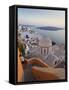 Church and Fira Town at Sunset, Fira, Santorini (Thira), Cyclades, Greece-Peter Adams-Framed Stretched Canvas