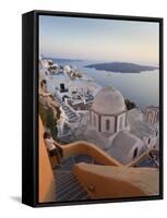 Church and Fira Town at Sunset, Fira, Santorini (Thira), Cyclades, Greece-Peter Adams-Framed Stretched Canvas