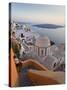 Church and Fira Town at Sunset, Fira, Santorini (Thira), Cyclades, Greece-Peter Adams-Stretched Canvas