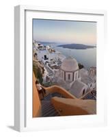 Church and Fira Town at Sunset, Fira, Santorini (Thira), Cyclades, Greece-Peter Adams-Framed Photographic Print