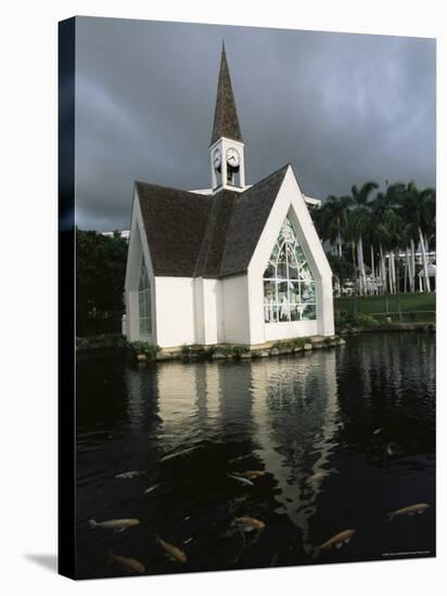 Church and Koi Pond, Wailea Beach, Maui, Hawaii, Hawaiian Islands, USA-Alison Wright-Stretched Canvas