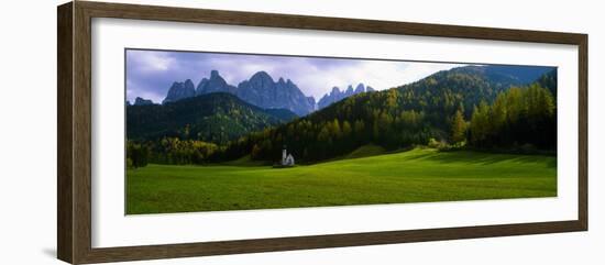 Church and Mountains in Background, Santa Maddalena, Val De Funes, Le Odle, Dolomites, Italy-null-Framed Photographic Print