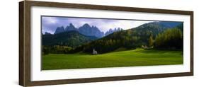 Church and Mountains in Background, Santa Maddalena, Val De Funes, Le Odle, Dolomites, Italy-null-Framed Photographic Print