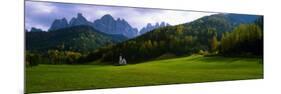 Church and Mountains in Background, Santa Maddalena, Val De Funes, Le Odle, Dolomites, Italy-null-Mounted Photographic Print