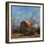 Church and red house, Rygge Church-August Eiebakke-Framed Giclee Print